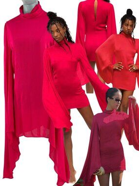🆕 RAT & BOA 🧿 NWOT Farrah Long Bell Sleeve Mini Dress, Bold Pink - Sz M